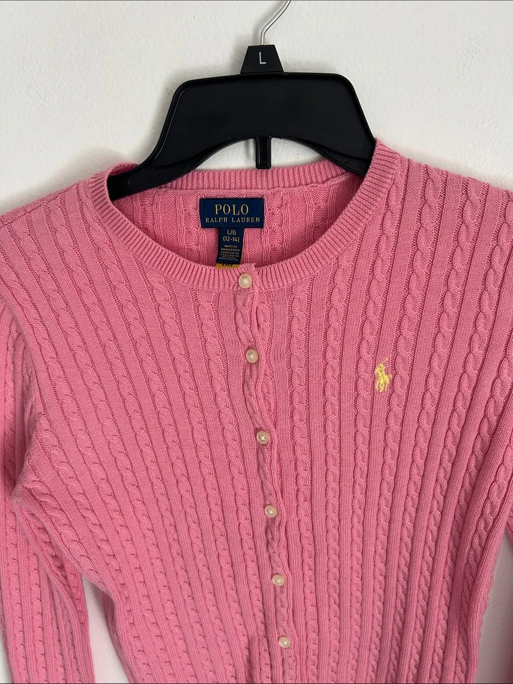 Ralph Lauren Pink Cable-Knit Button Cardigan